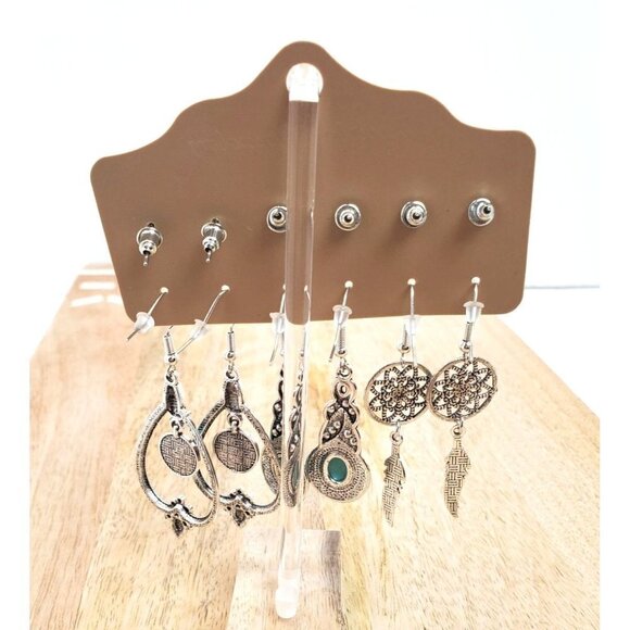 Emory Rose Turquoise & Feather Silver Decor Earrings 6 Pairs - Picture 2 of 2